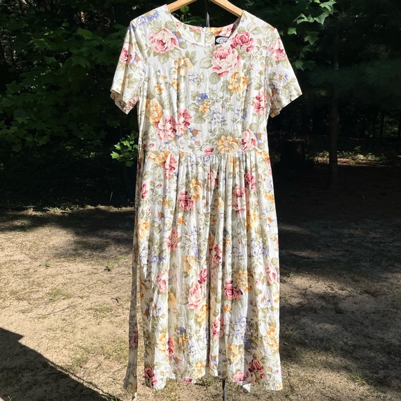 Vintage Dresses & Skirts - 80s Floral Midi Dress